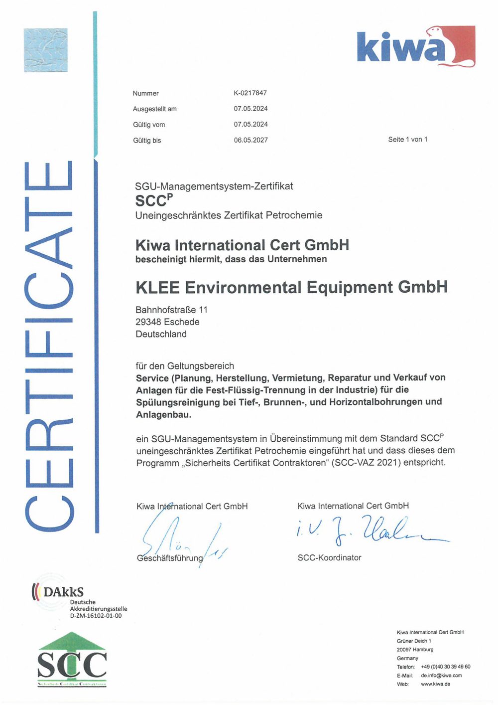 Zertifikat: SGU-Managementsystem SCCᴾ